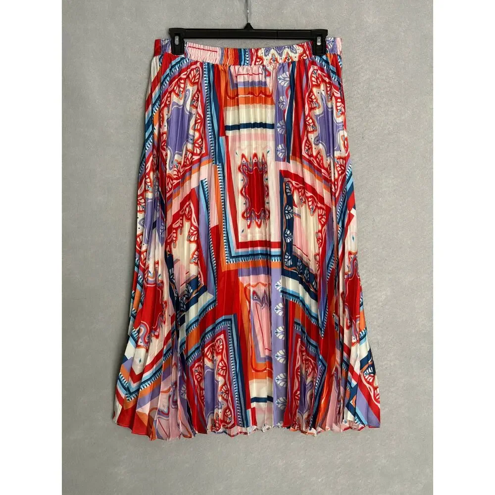 T Tahari Tile Print Skirt Pleated Pull-On Women's XL NEW
